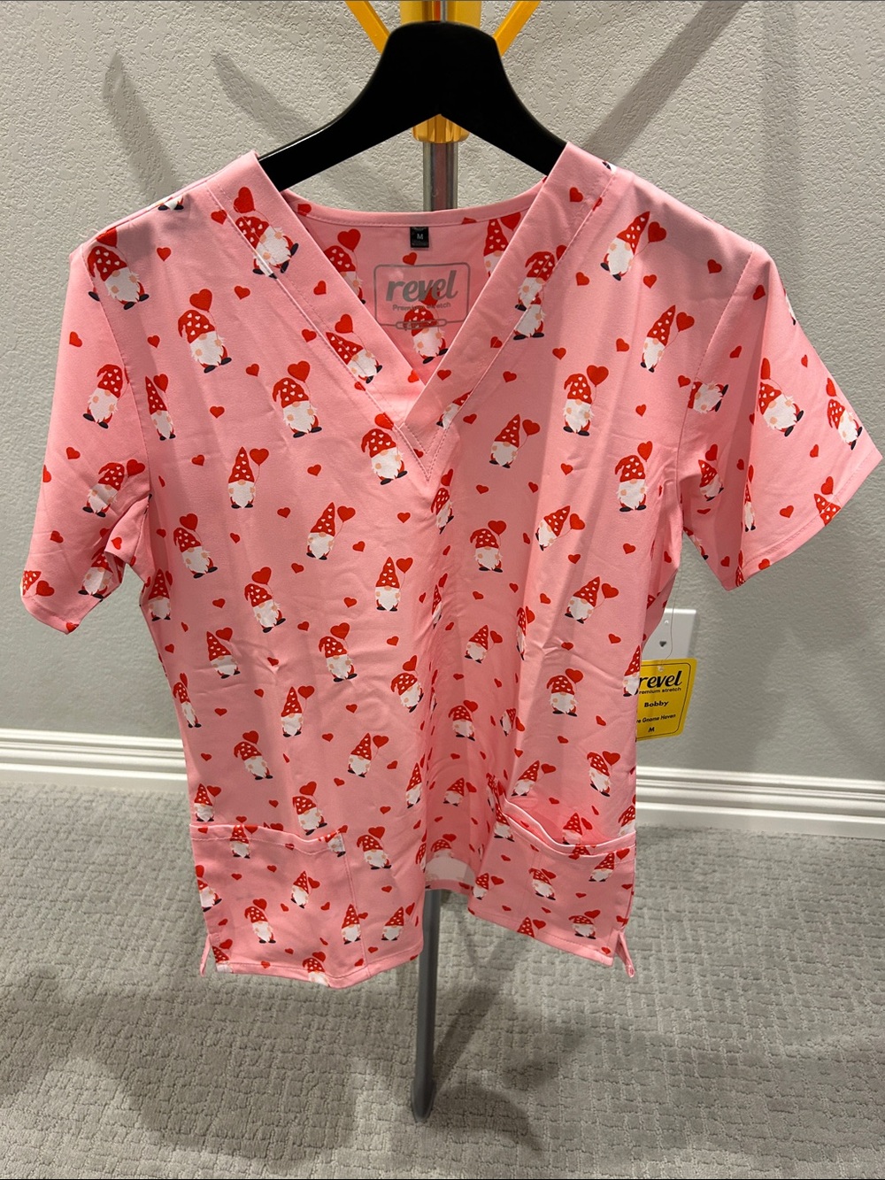Revel Women’s Pink Gnome Print V-Neck Top